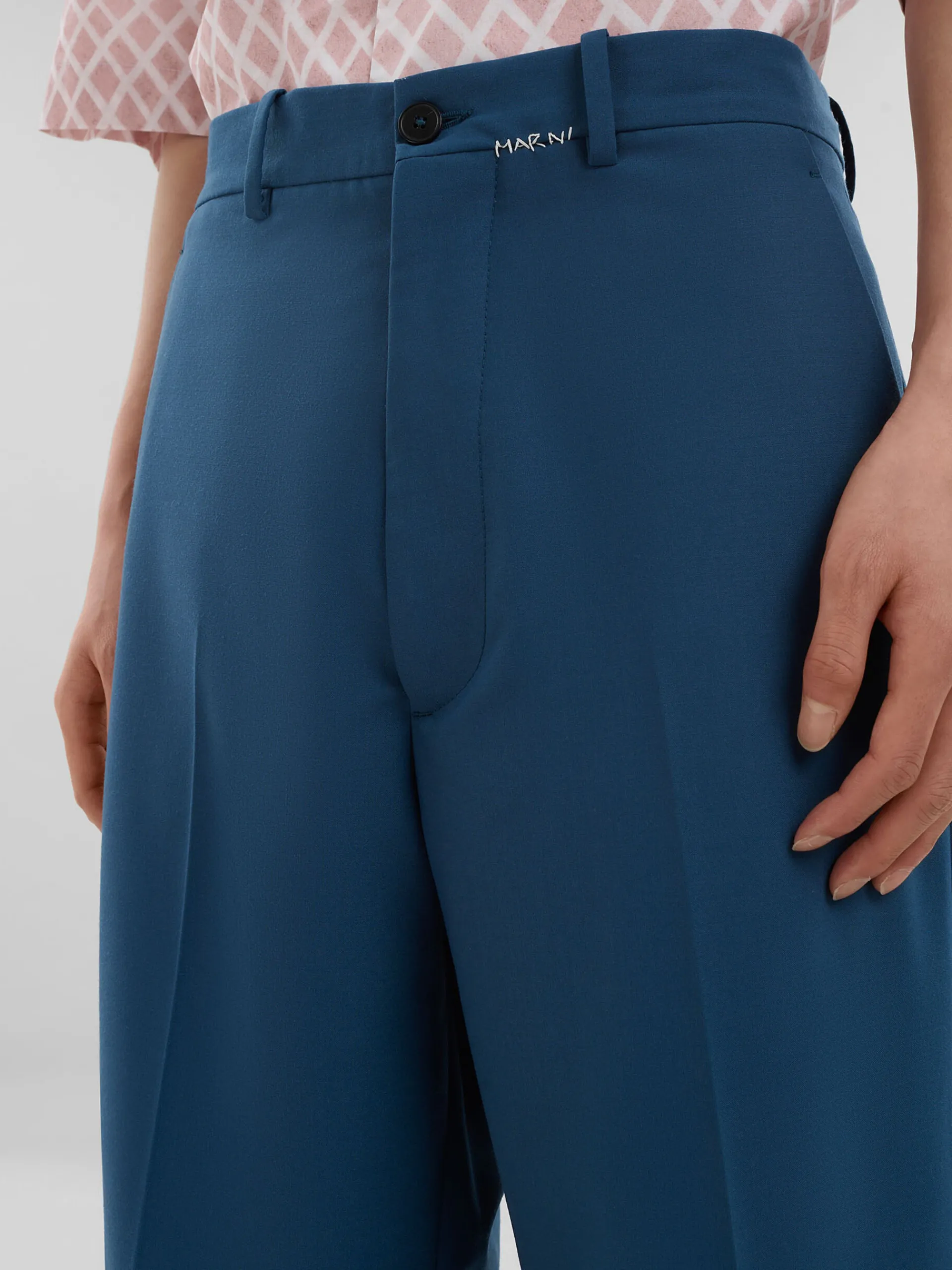 Pants>Marni Blue Wool Trousers With Mending Logo ORIONBLUE
