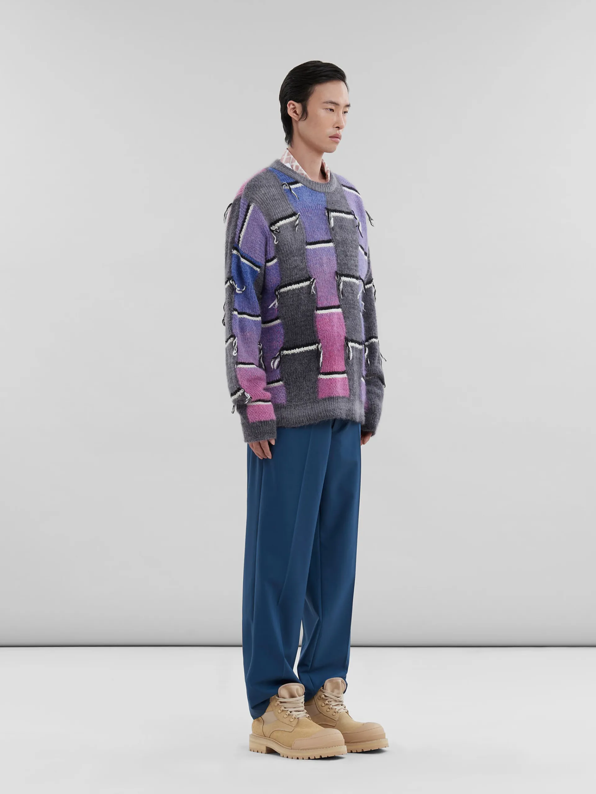 Pants>Marni Blue Wool Trousers With Mending Logo ORIONBLUE
