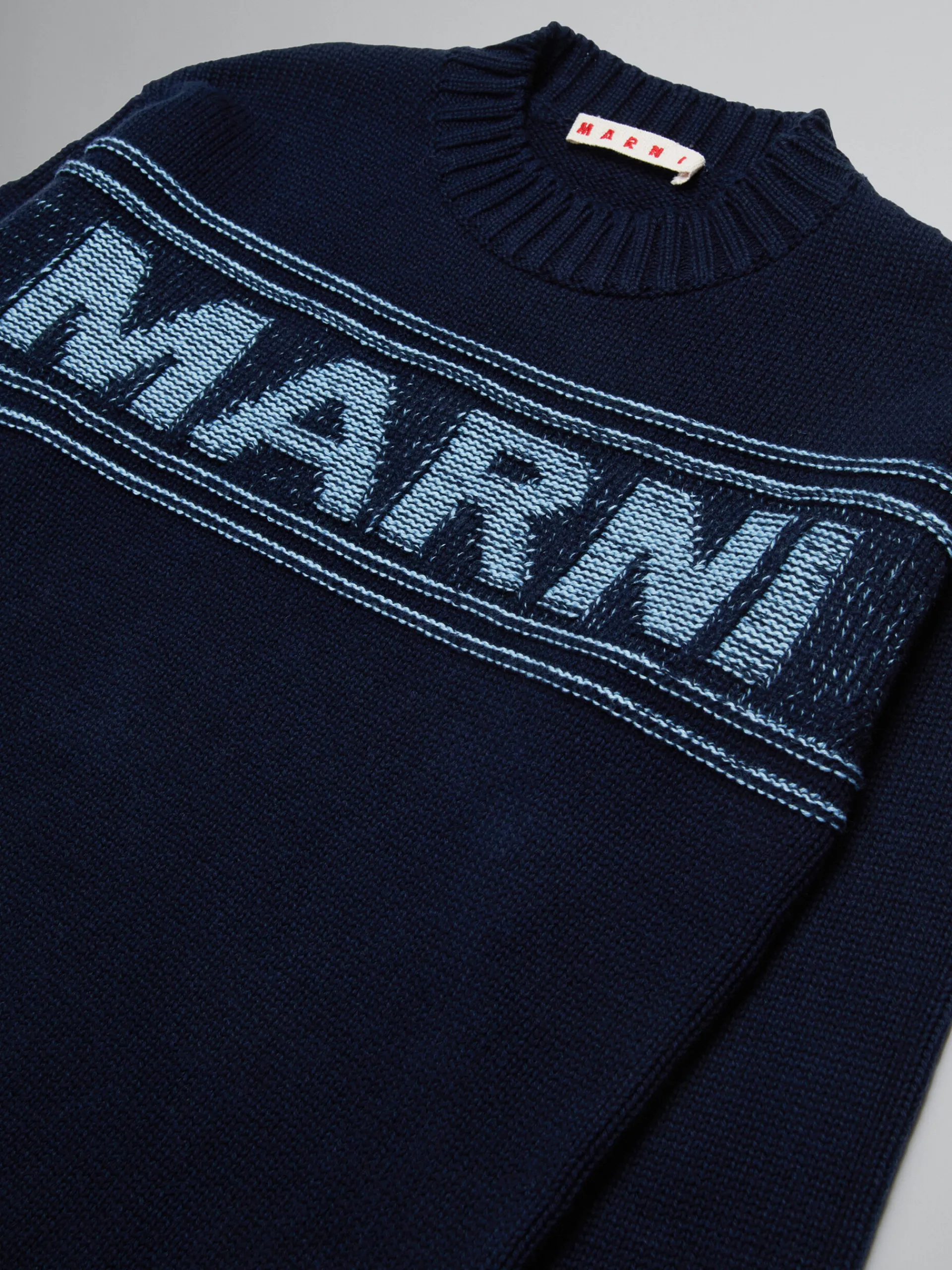 Kids>Marni Blue Wool-blend Pullover With Logo BLUENAVY