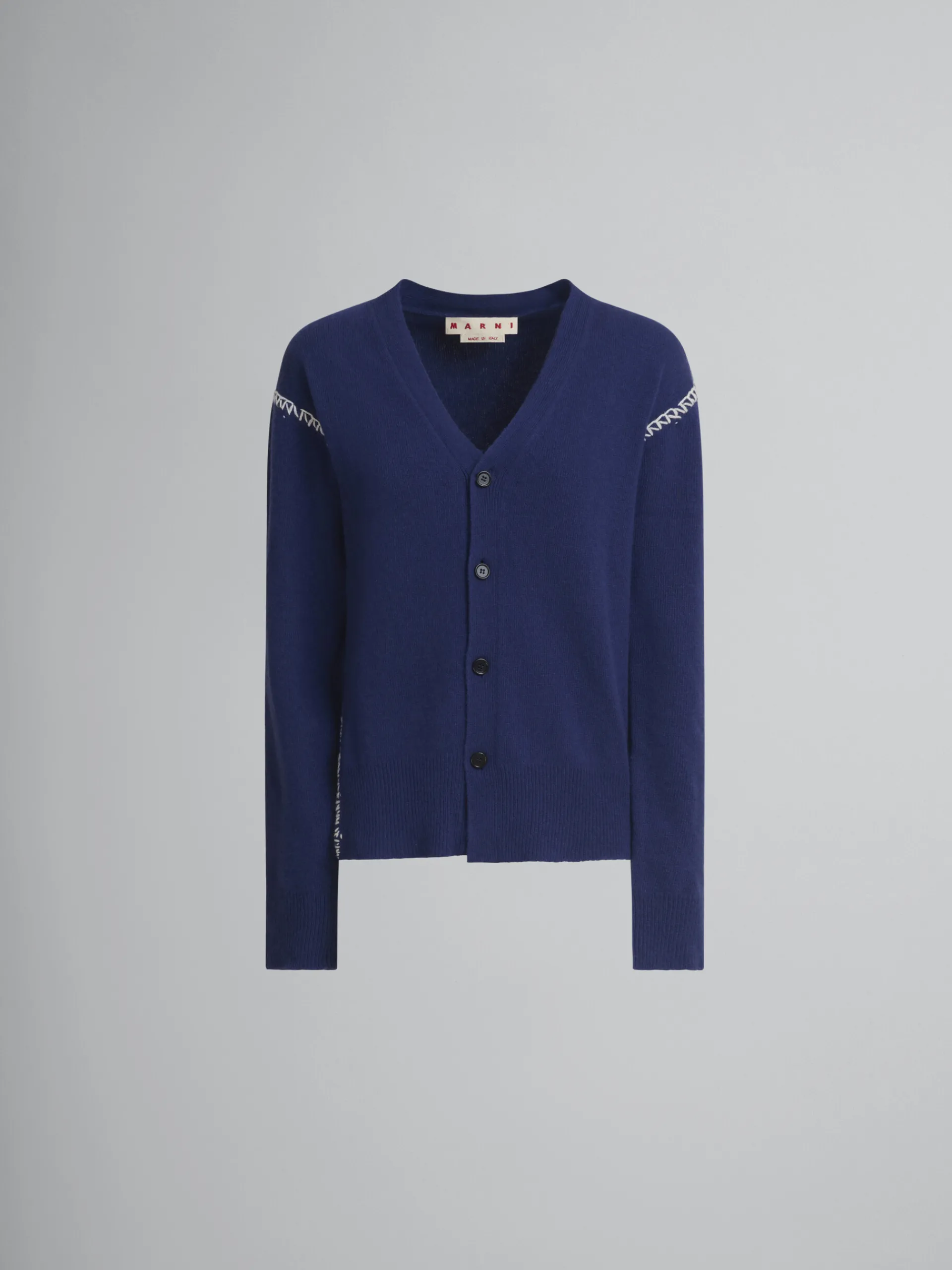 Knitwear>Marni Blue Wool-cashmere Cardigan With Mending BLUECHINA
