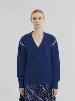 Knitwear>Marni Blue Wool-cashmere Cardigan With Mending BLUECHINA