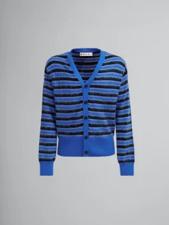 Knitwear>Marni Blue Wool-mohair Striped Cardigan MAZARINEBLUE