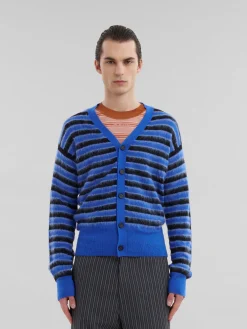 Knitwear>Marni Blue Wool-mohair Striped Cardigan MAZARINEBLUE