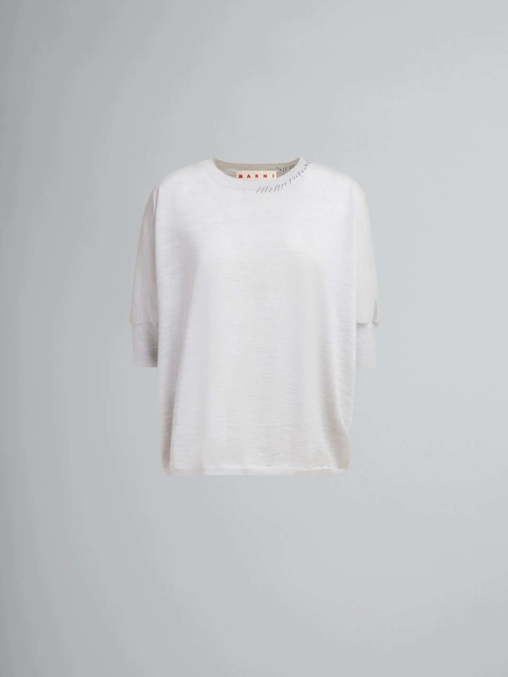 Knitwear>Marni Blue Wool-silk Half-sleeve Jumper With Mending SODIUM