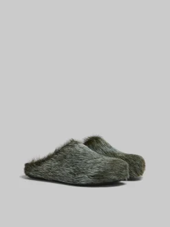 Flats | Fussbett>Marni Blue-grey Long Hair Calfskin Fussbett Sabot BLUESODALITE