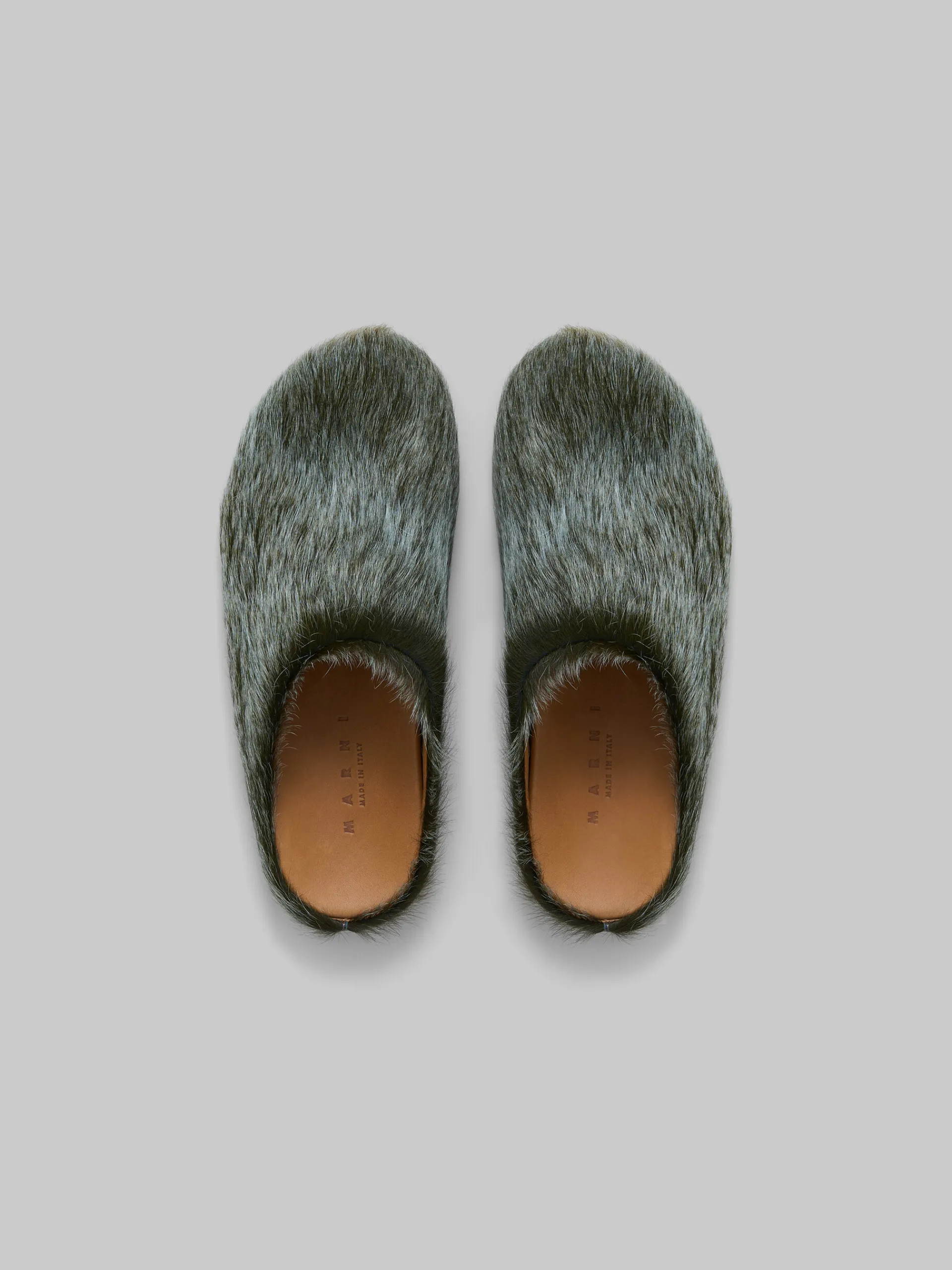 Flats | Fussbett>Marni Blue-grey Long Hair Calfskin Fussbett Sabot BLUESODALITE