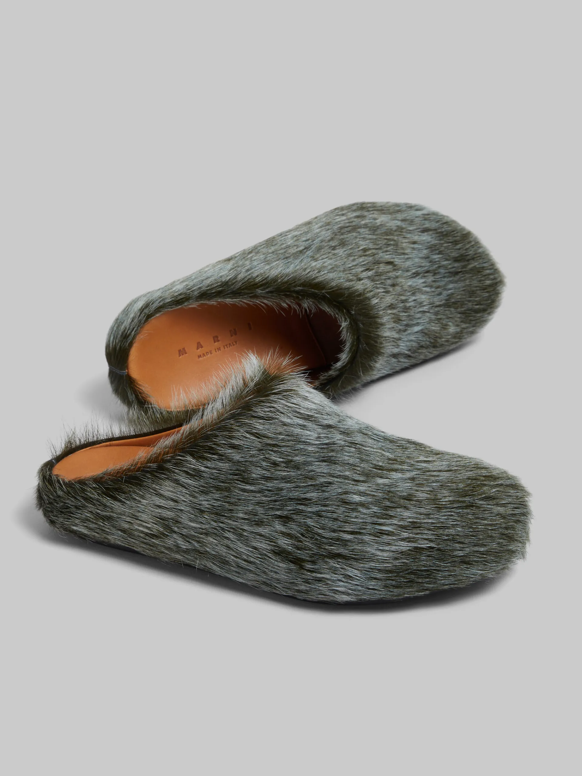 Flats | Fussbett>Marni Blue-grey Long Hair Calfskin Fussbett Sabot BLUESODALITE