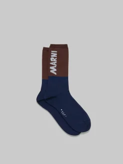 Socks>Marni Brown And Blue Socks With Logo TONIC