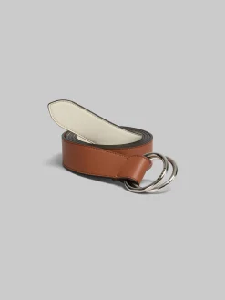 Other Accessories>Marni Brown And Cream Leather Belt With Ring Buckle CINNAMON/SHELL