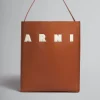 Tote Bags>Marni Brown And White Leather Museo Hobo Bag With Patches MOCA/IVORY