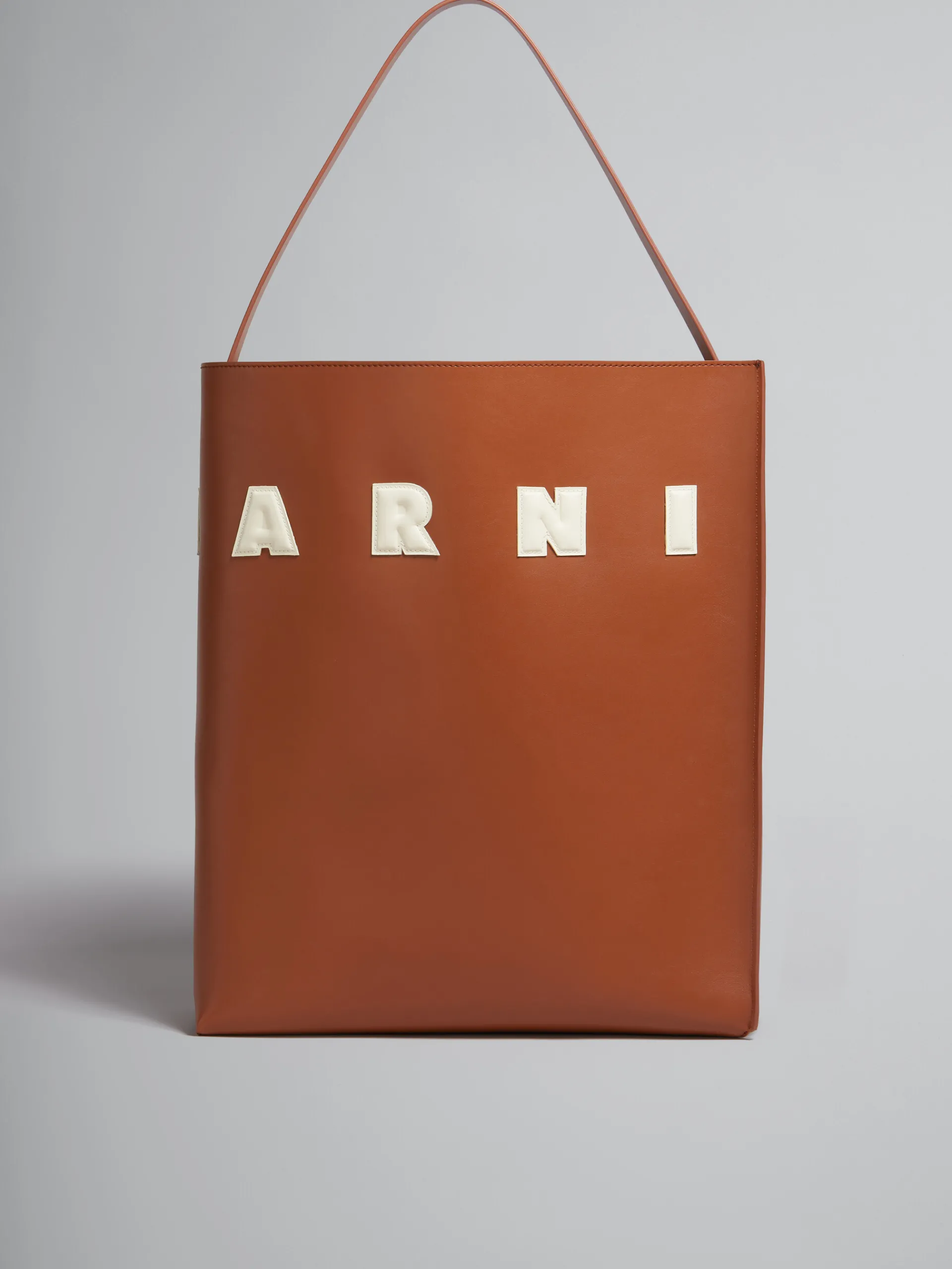 Tote Bags>Marni Brown And White Leather Museo Hobo Bag With Patches MOCA/IVORY