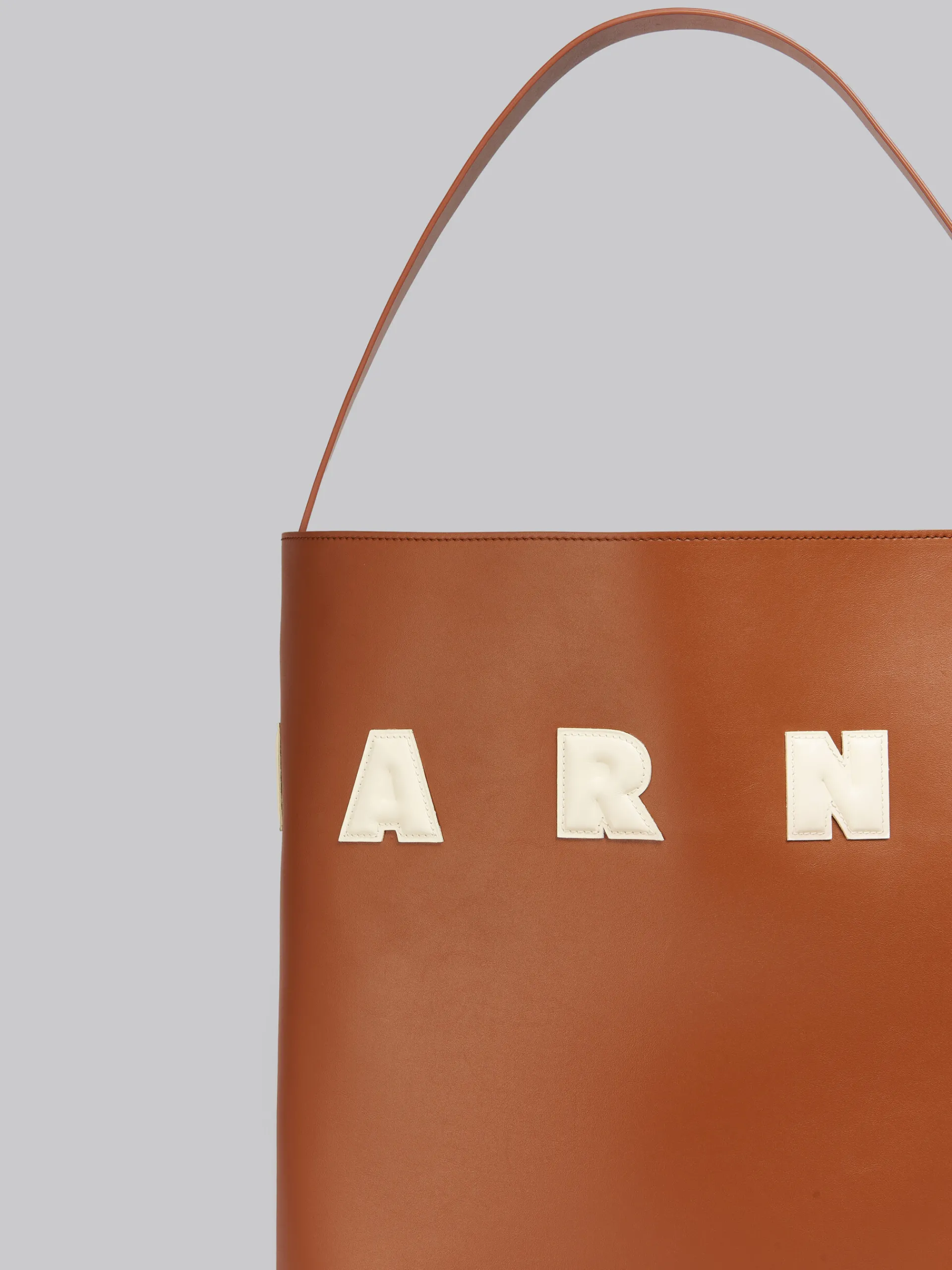 Tote Bags>Marni Brown And White Leather Museo Hobo Bag With Patches MOCA/IVORY