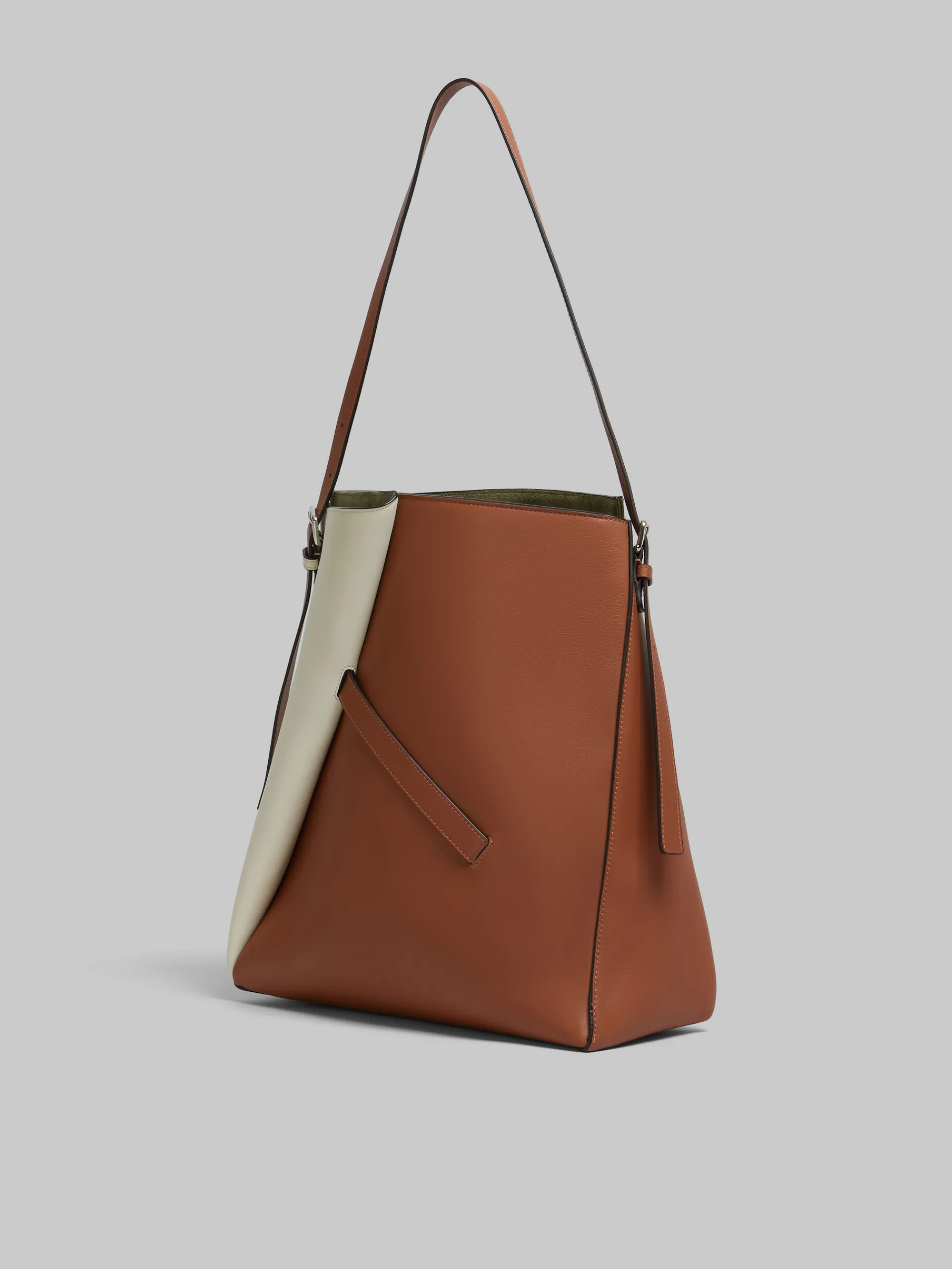 Shoulder Bags>Marni Brown And White Leather Reverse Hobo Bag CINNAMON/SHELL