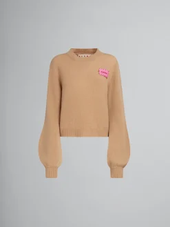 Knitwear>Marni Brown Cashmere Jumper With Mending Patch BUTTERCREAM