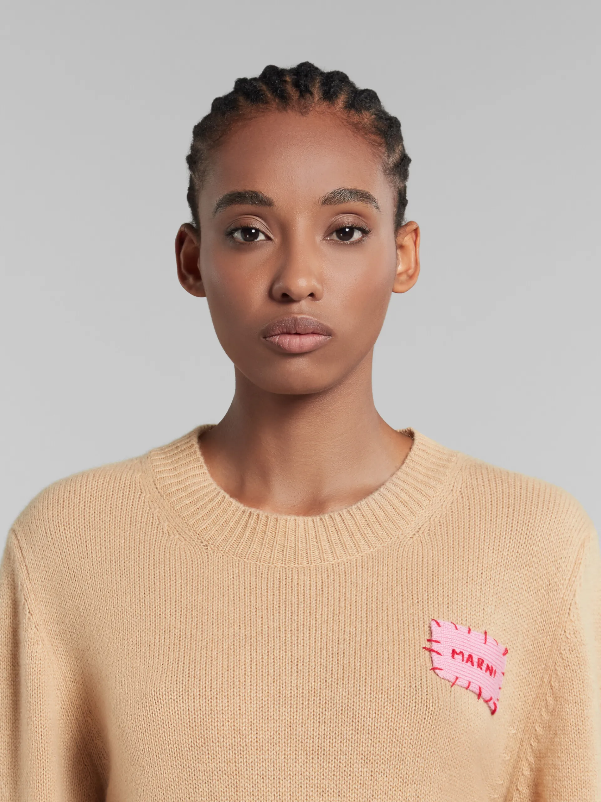 Knitwear>Marni Brown Cashmere Jumper With Mending Patch BUTTERCREAM