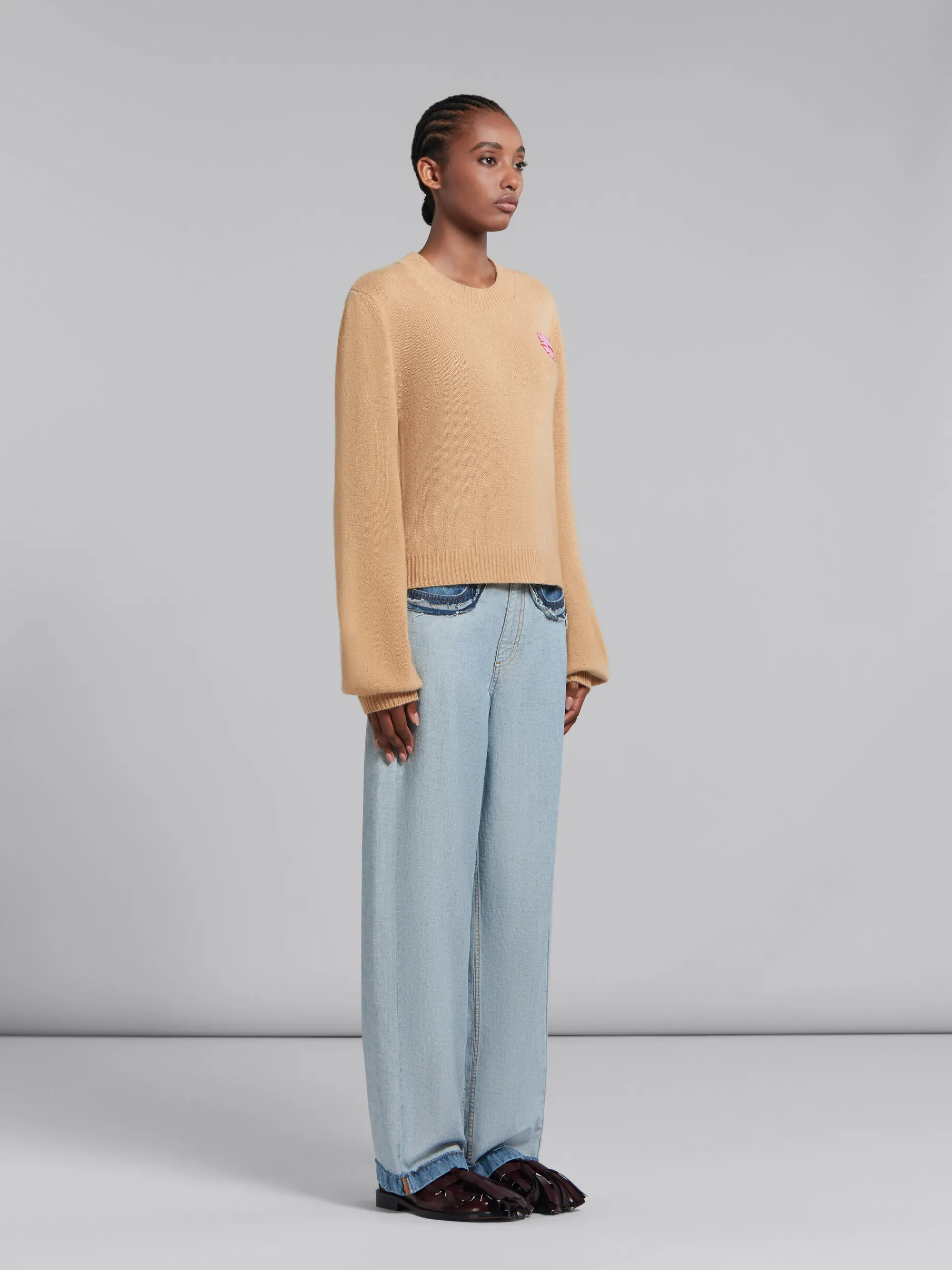 Knitwear>Marni Brown Cashmere Jumper With Mending Patch BUTTERCREAM