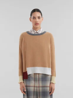 Knitwear>Marni Brown Colour-block Cashmere Jumper EARTHOFSIENA