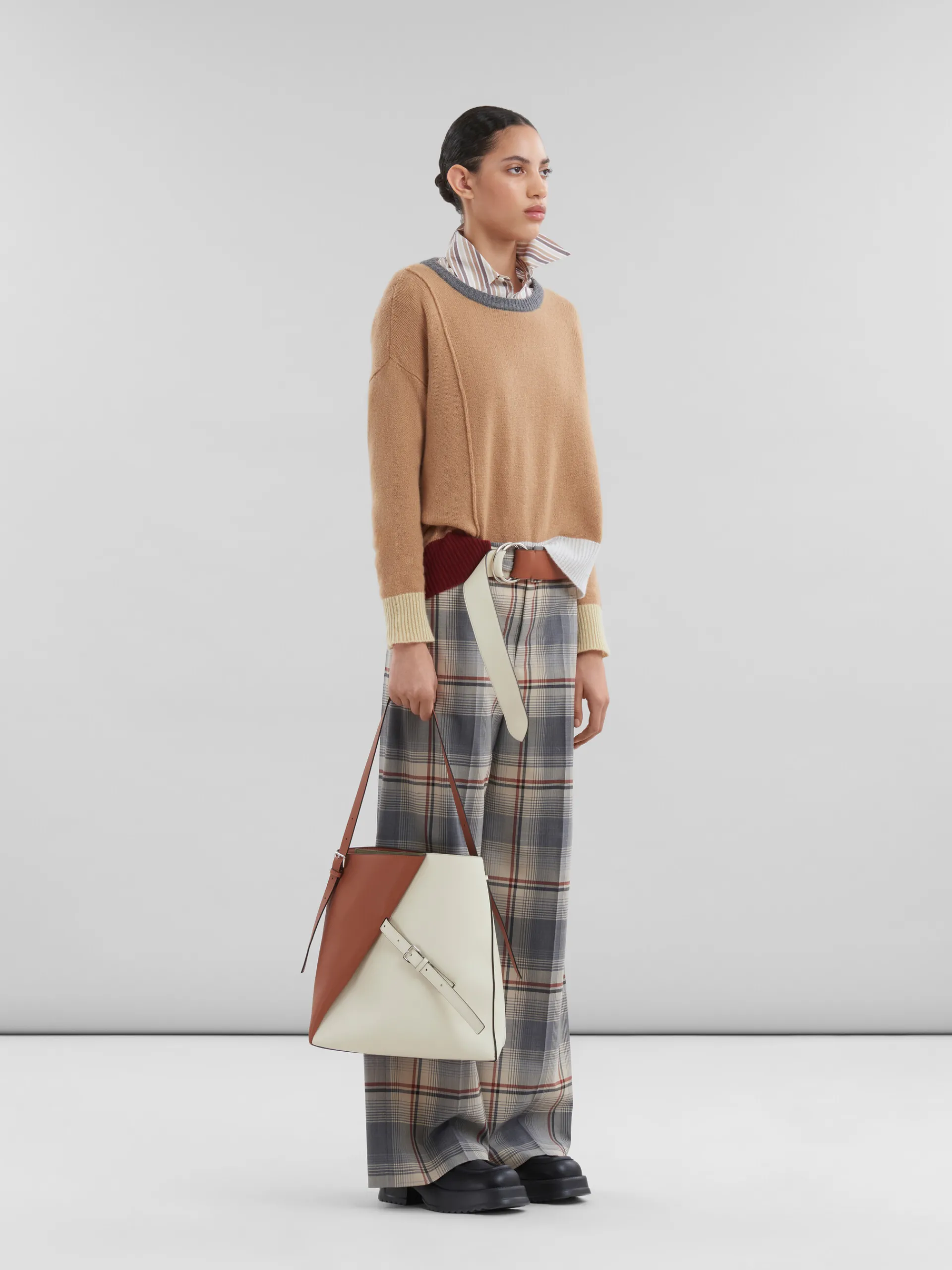 Knitwear>Marni Brown Colour-block Cashmere Jumper EARTHOFSIENA