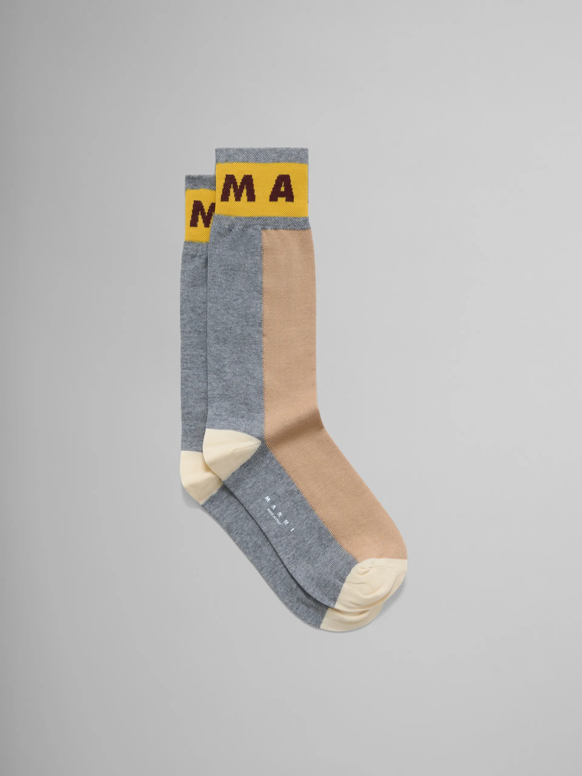 Socks>Marni Brown Colour-block Cotton Socks EARTHOFSIENA