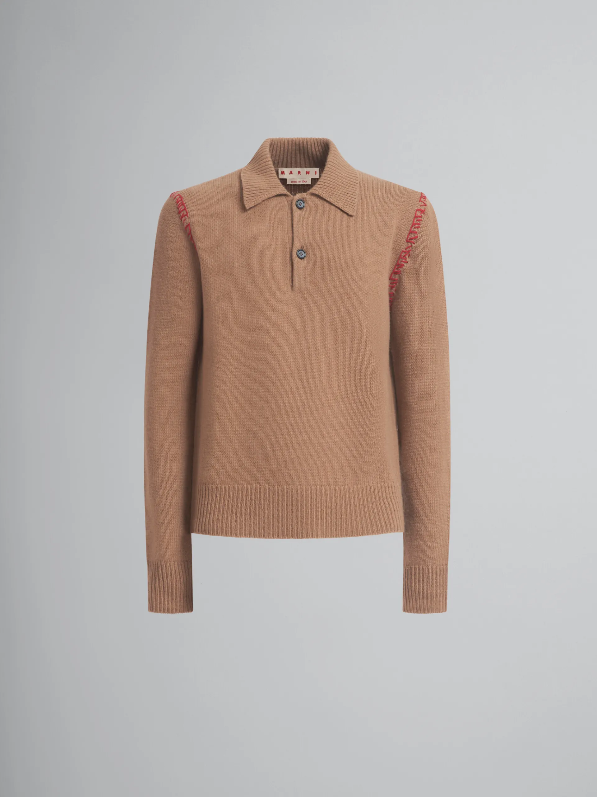 Tops & T-Shirts | Knitwear>Marni Brown Knitted Polo Jumper With Mending SAND STORM
