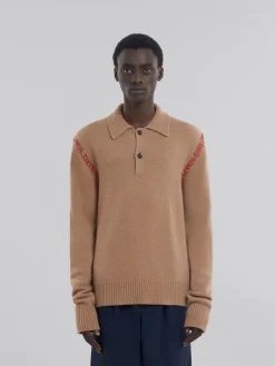 Tops & T-Shirts | Knitwear>Marni Brown Knitted Polo Jumper With Mending SAND STORM