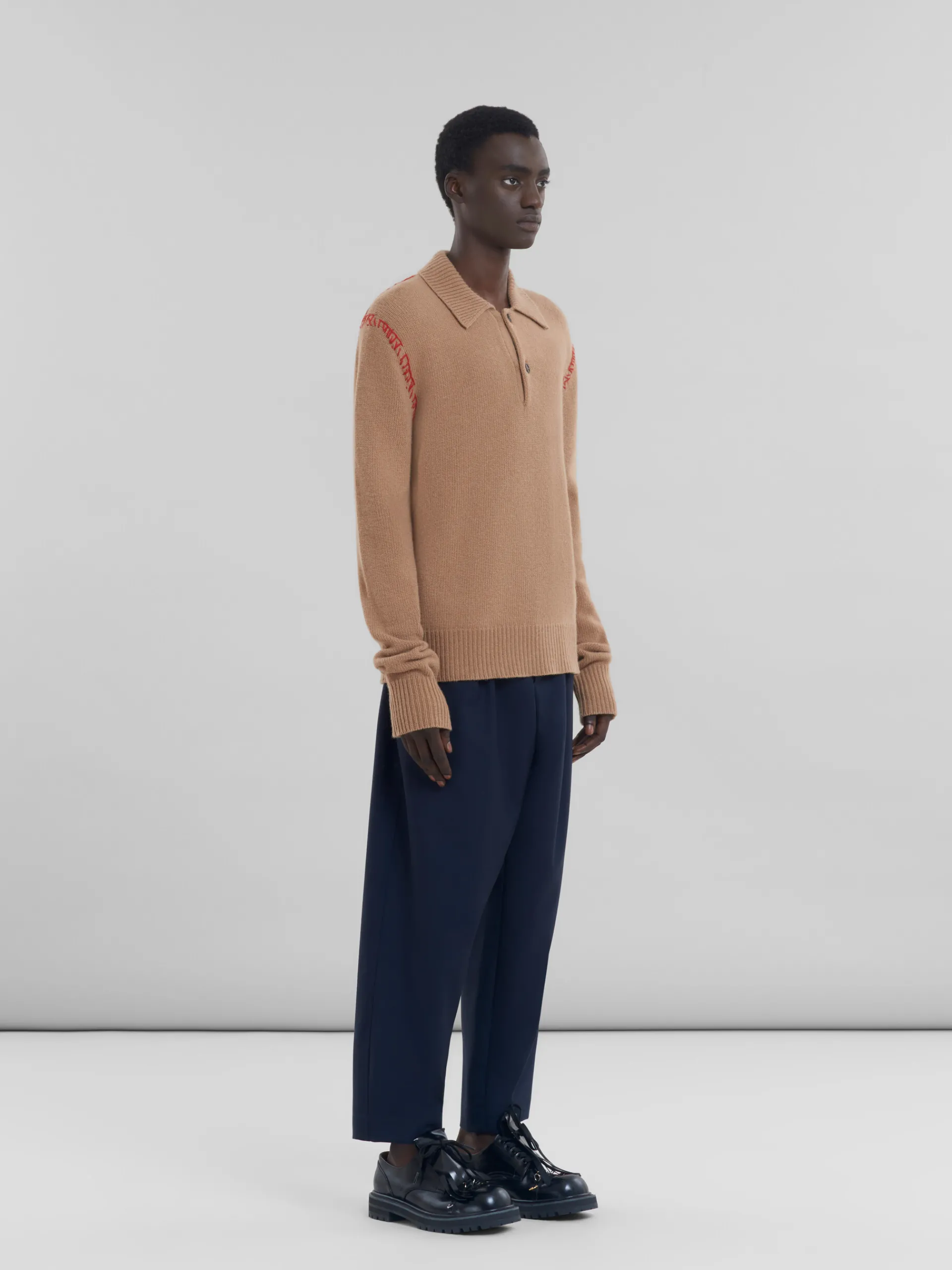 Tops & T-Shirts | Knitwear>Marni Brown Knitted Polo Jumper With Mending SAND STORM