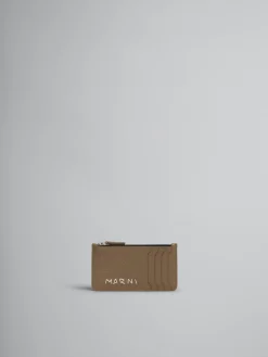 Wallets & Small Leather Goods>Marni Brown Leather Card Case With Mending CRETA