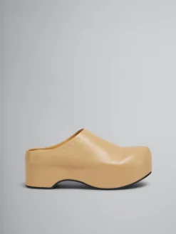 Flats>Marni Brown Leather Chunky Clog Sabot NOMAD/BEIGE