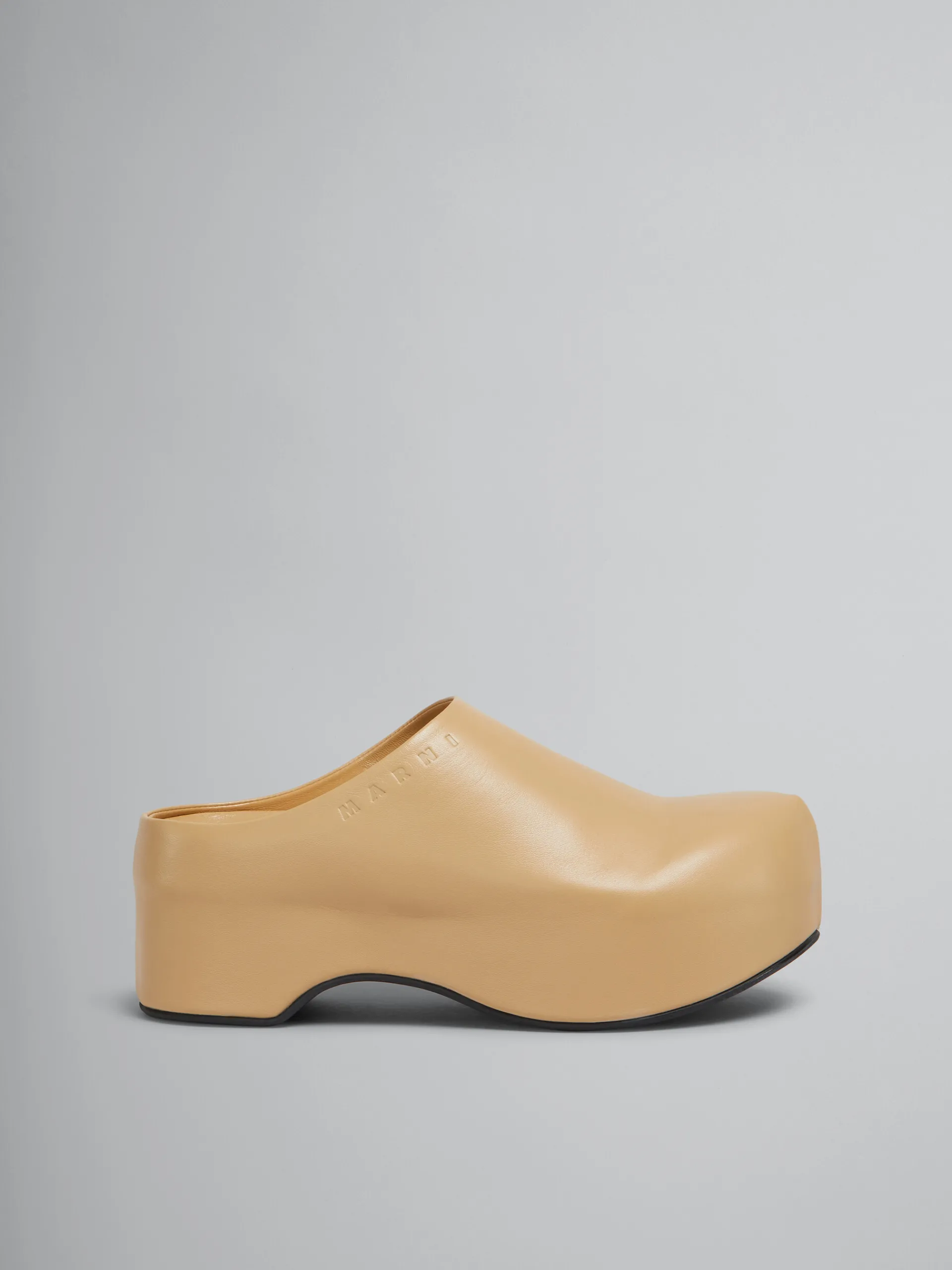 Flats>Marni Brown Leather Chunky Clog Sabot NOMAD/BEIGE