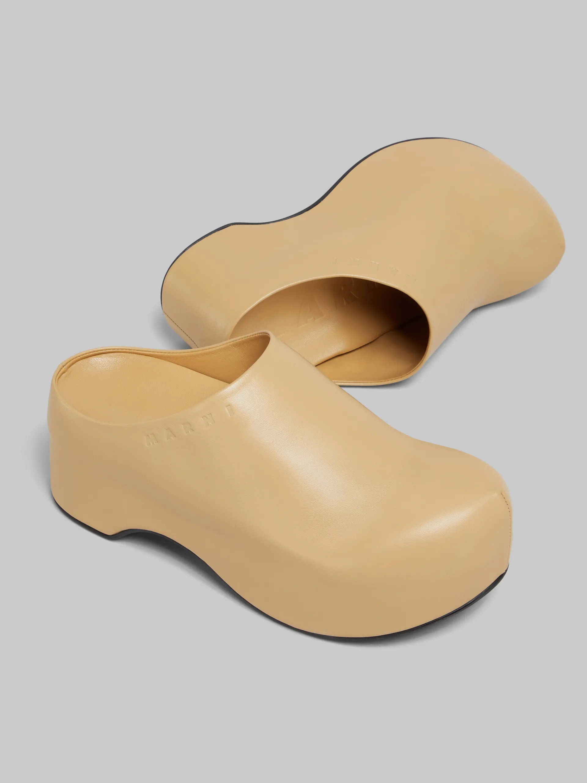 Flats>Marni Brown Leather Chunky Clog Sabot NOMAD/BEIGE