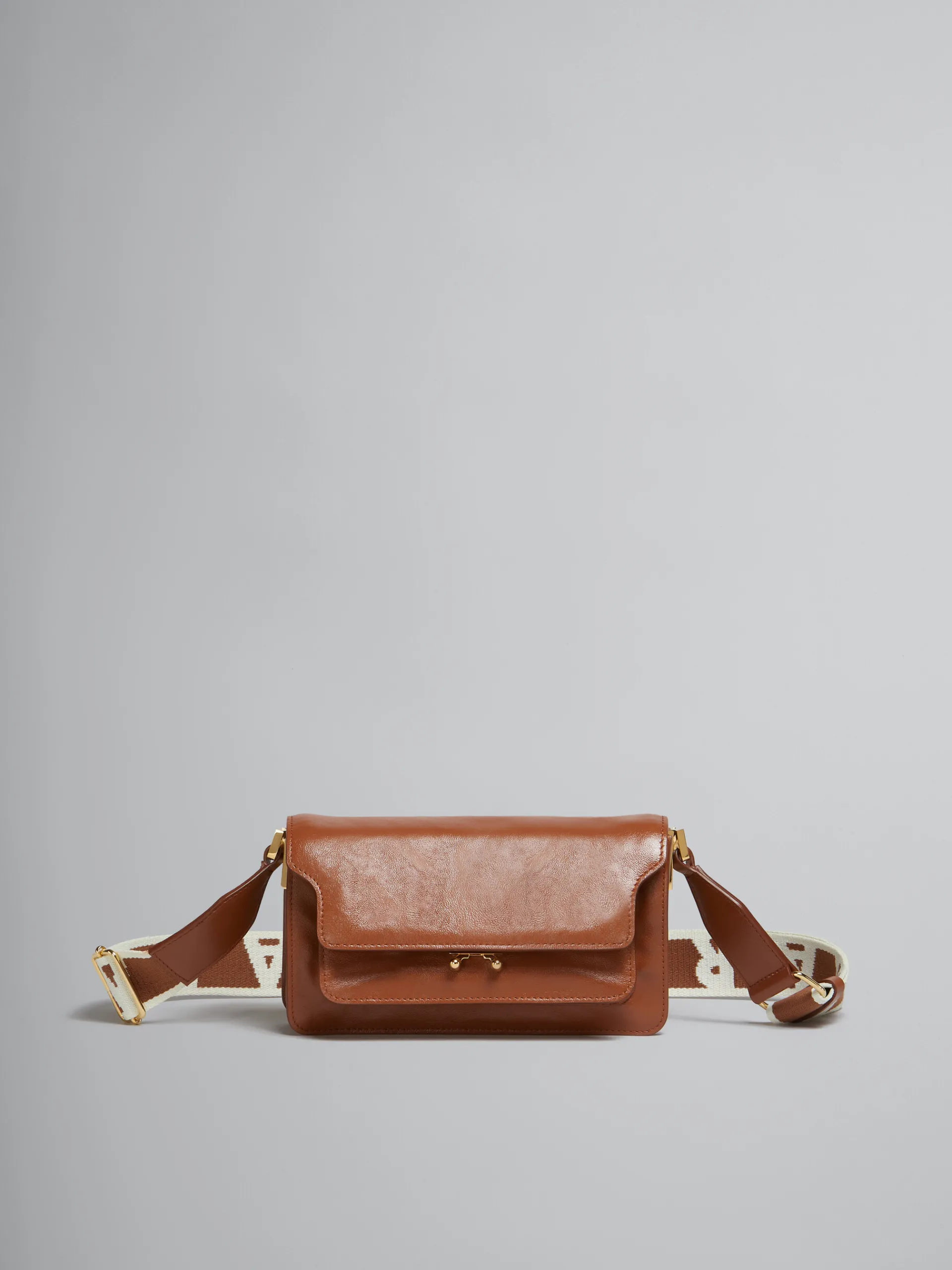 Shoulder Bags>Marni Brown Leather E/W Soft Trunk Bag With Logo Strap MOCA