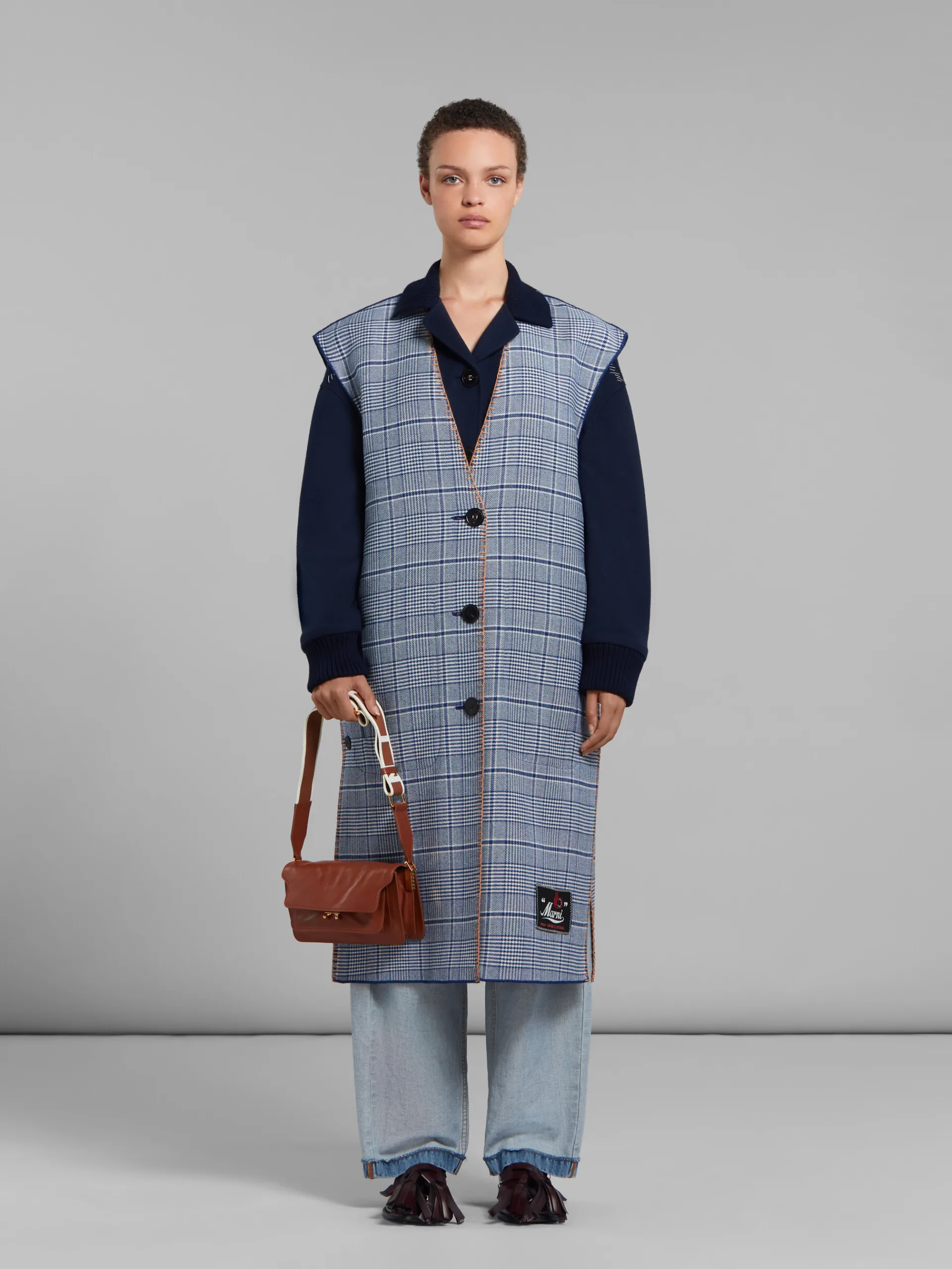 Shoulder Bags>Marni Brown Leather E/W Soft Trunk Bag With Logo Strap MOCA