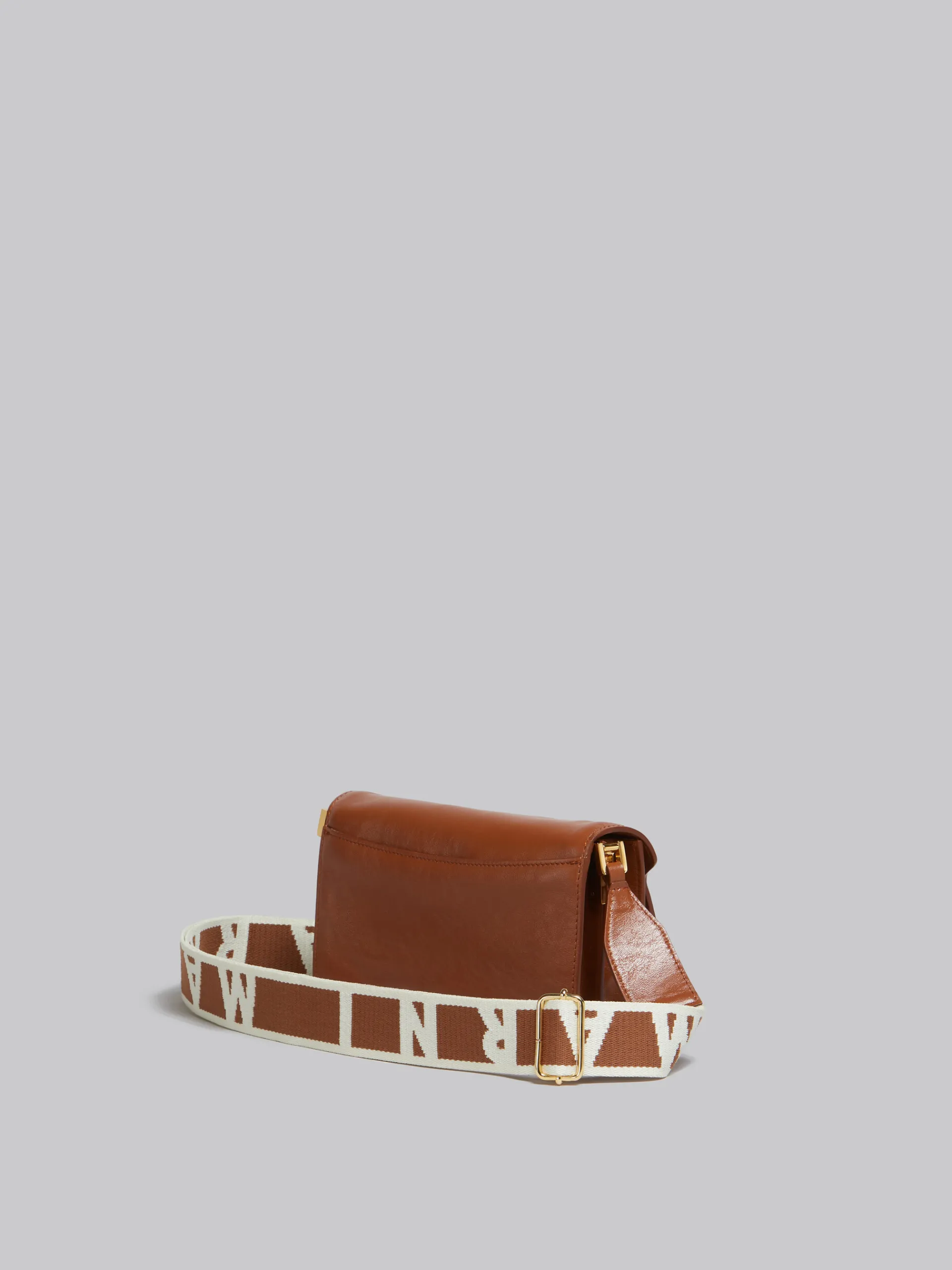 Shoulder Bags>Marni Brown Leather E/W Soft Trunk Bag With Logo Strap MOCA