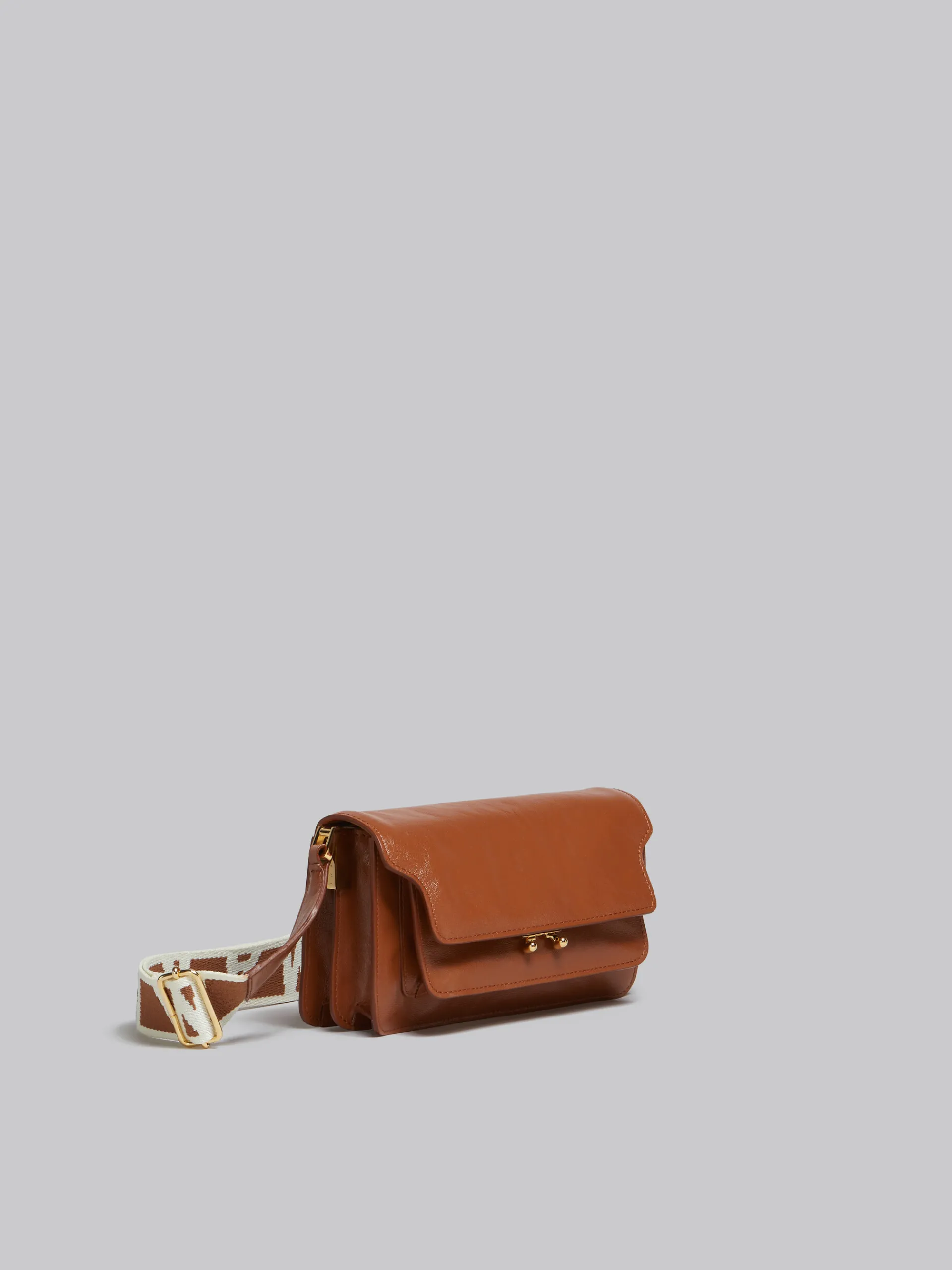 Shoulder Bags>Marni Brown Leather E/W Soft Trunk Bag With Logo Strap MOCA