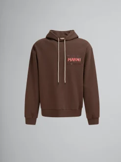 Sweatshirts>Marni Brown Melange Cotton Hoodie With Patch COFFEE