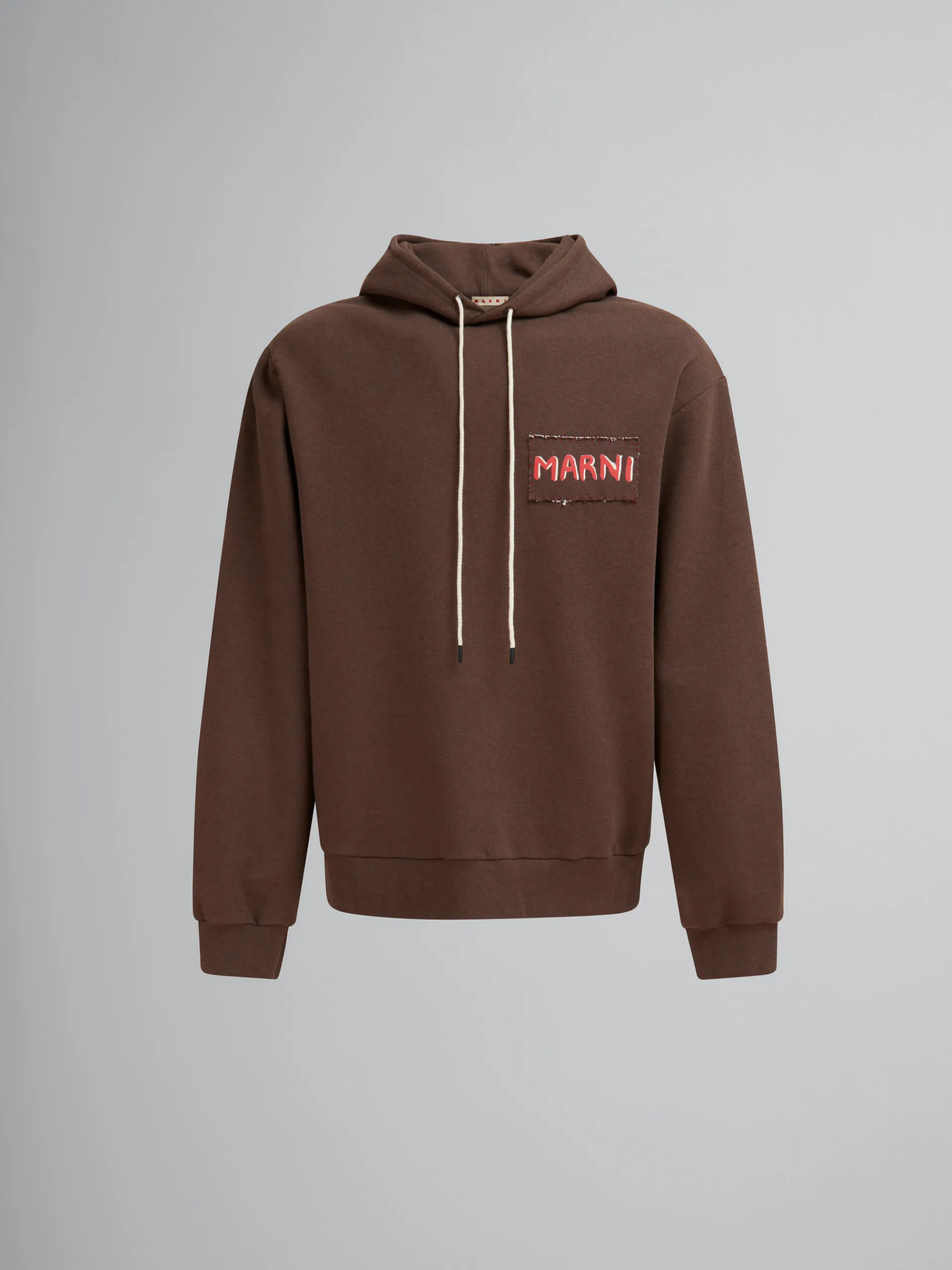 Sweatshirts>Marni Brown Melange Cotton Hoodie With Patch COFFEE