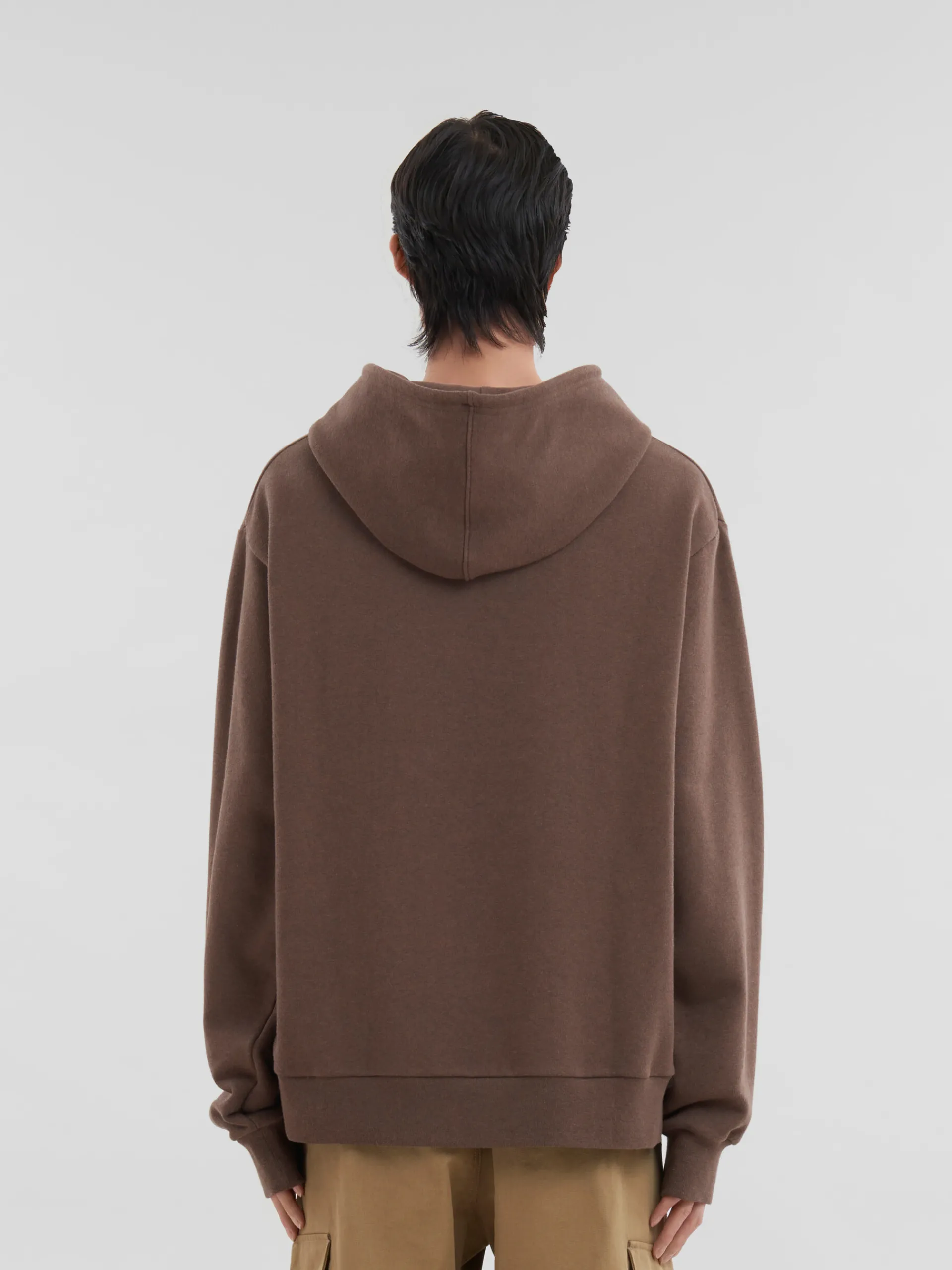 Sweatshirts>Marni Brown Melange Cotton Hoodie With Patch COFFEE