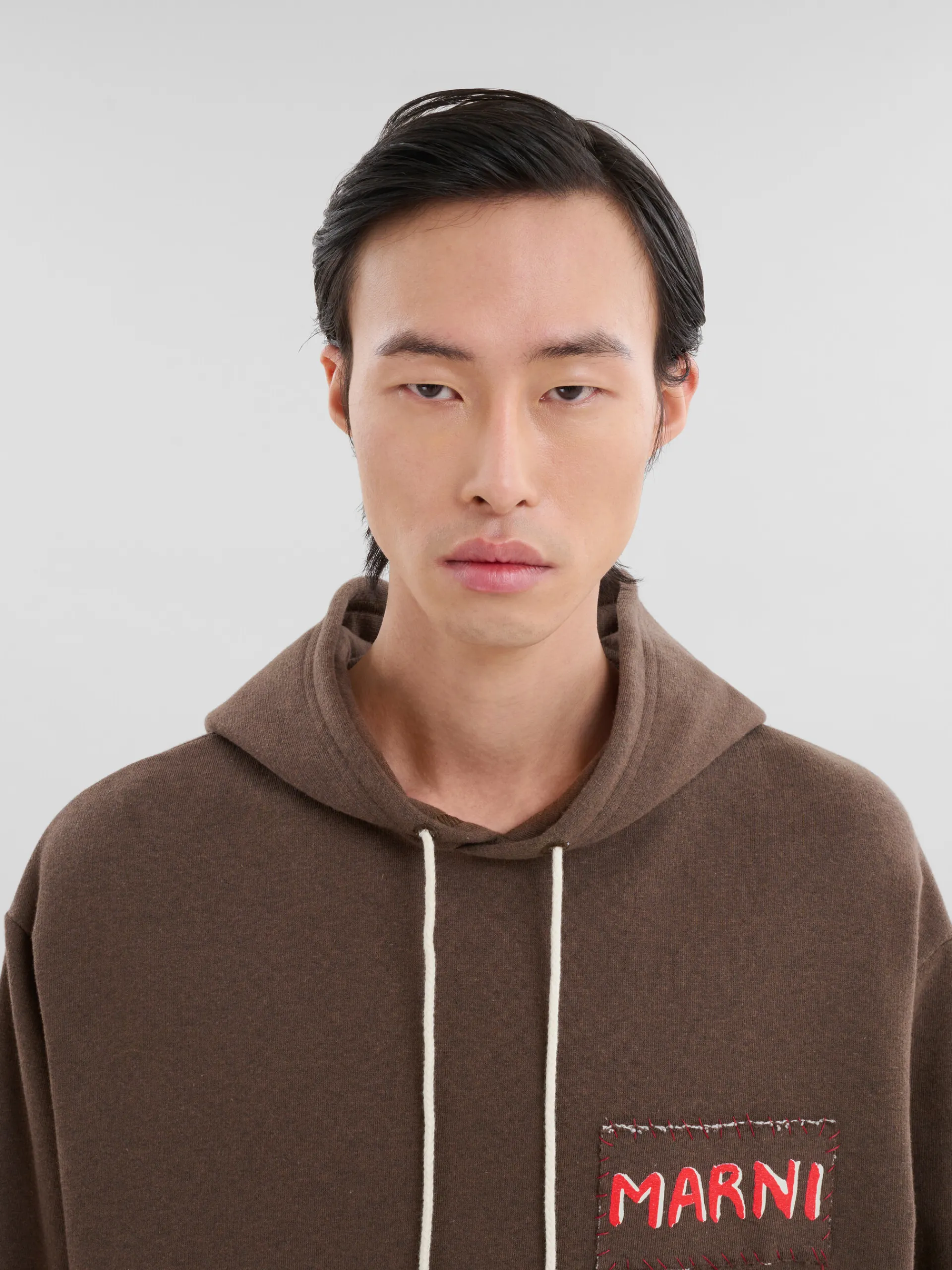 Sweatshirts>Marni Brown Melange Cotton Hoodie With Patch COFFEE