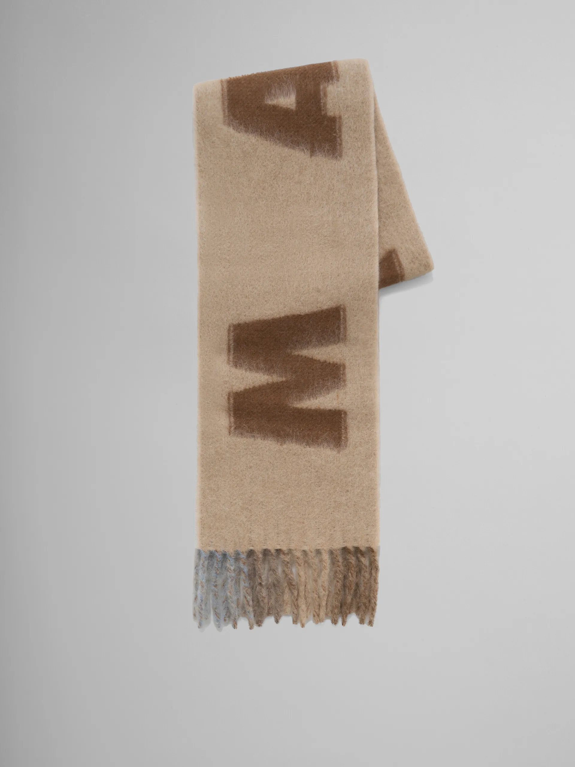Scarves>Marni Brown Mohair And Wool Scarf With Maxi Logo NOMAD/BEIGE