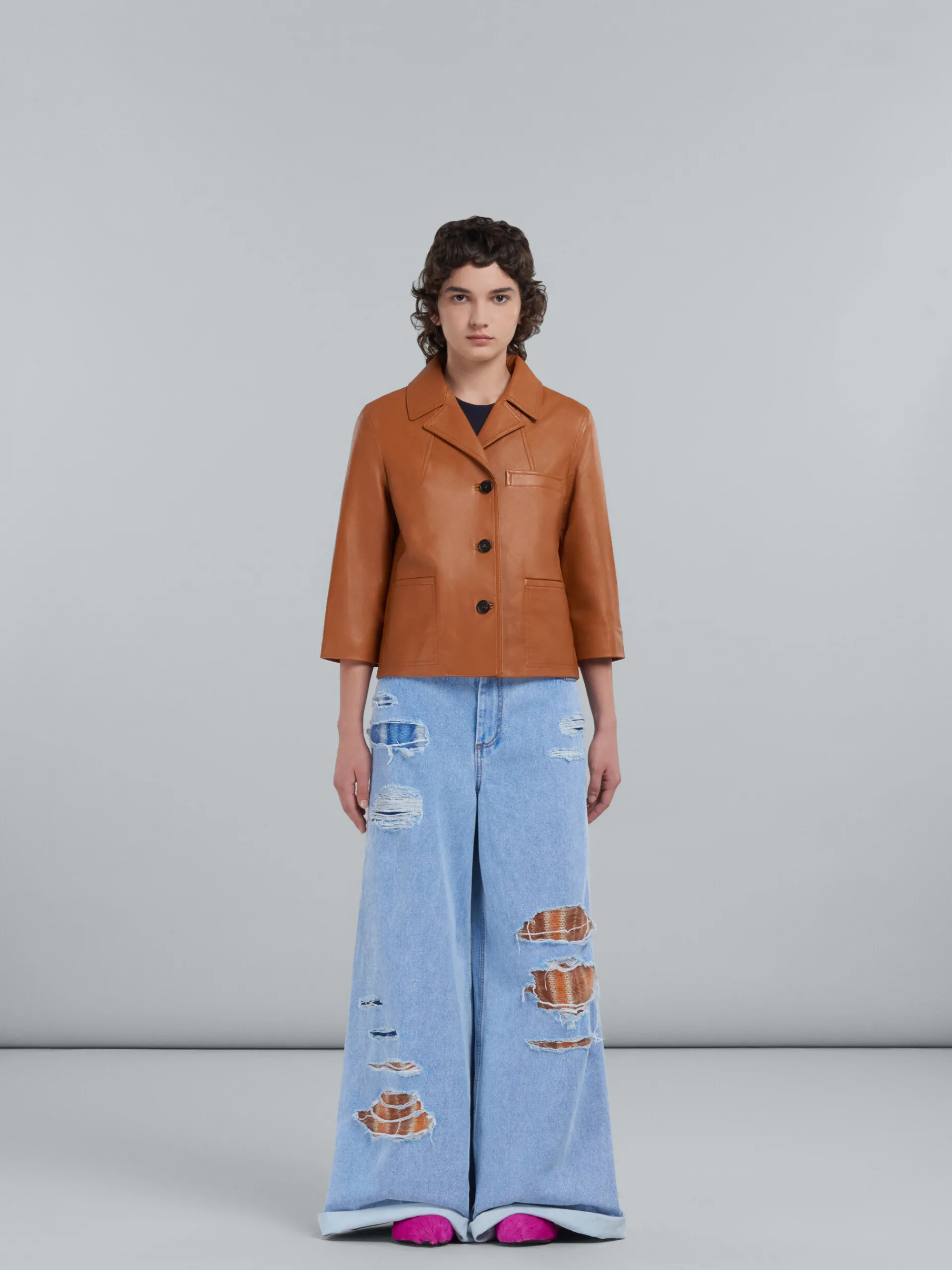 Coats & Jackets>Marni Brown Nappa Leather Jacket GOLDBROWN
