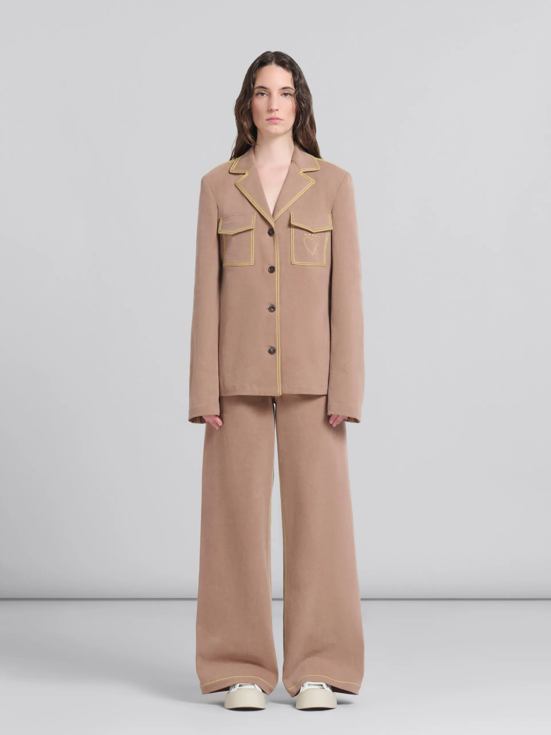 Matching Sets | Denim>Marni Brown Organic Denim Blazer With Contrast Stitching RAISIN