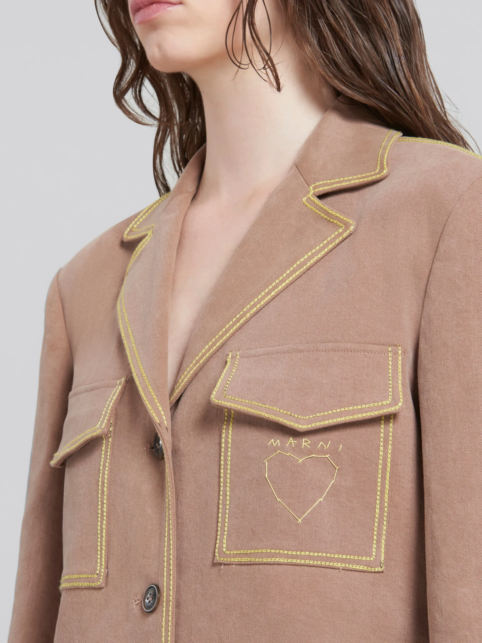 Matching Sets | Denim>Marni Brown Organic Denim Blazer With Contrast Stitching RAISIN