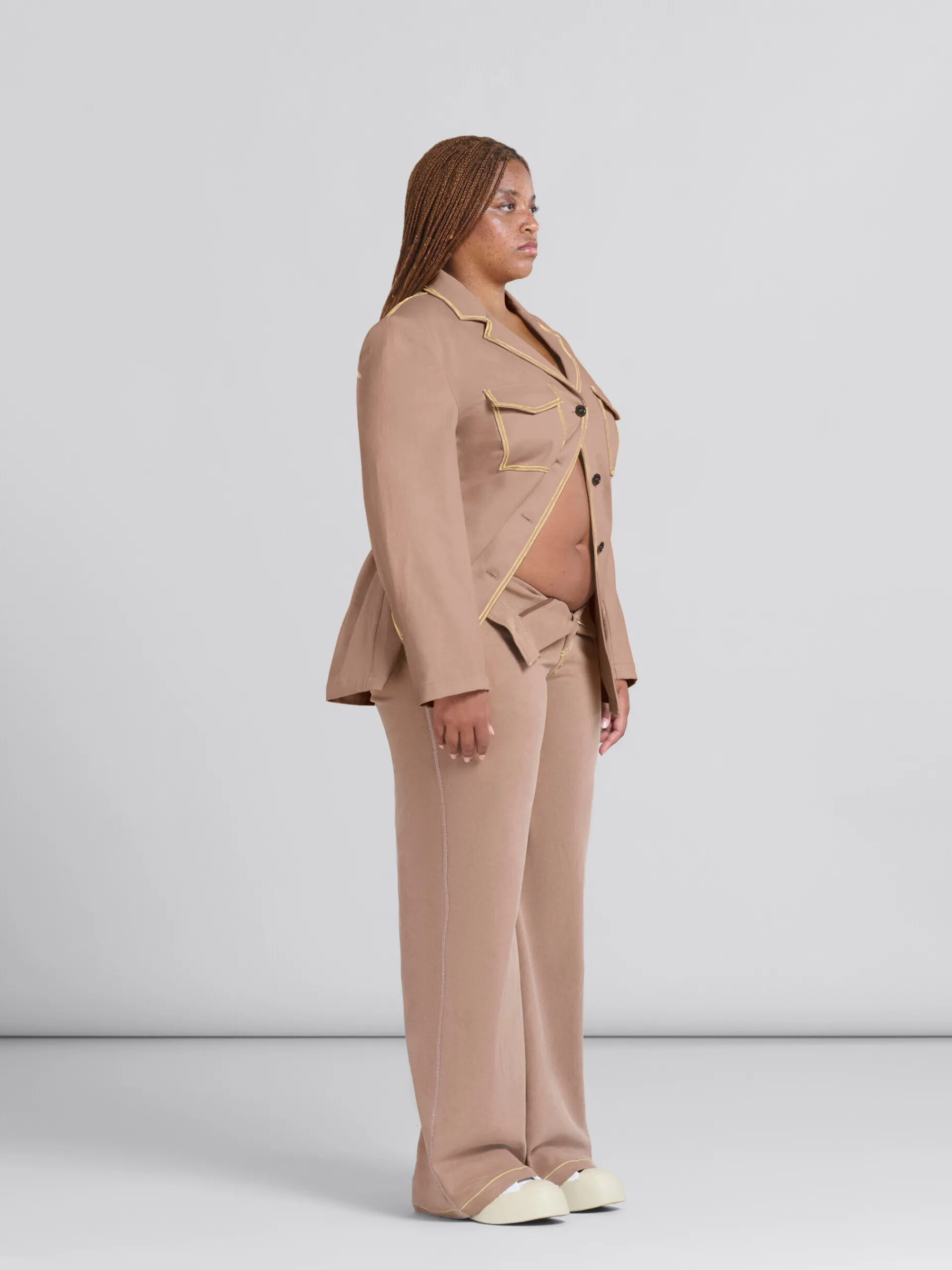 Matching Sets | Denim>Marni Brown Organic Denim Blazer With Contrast Stitching RAISIN