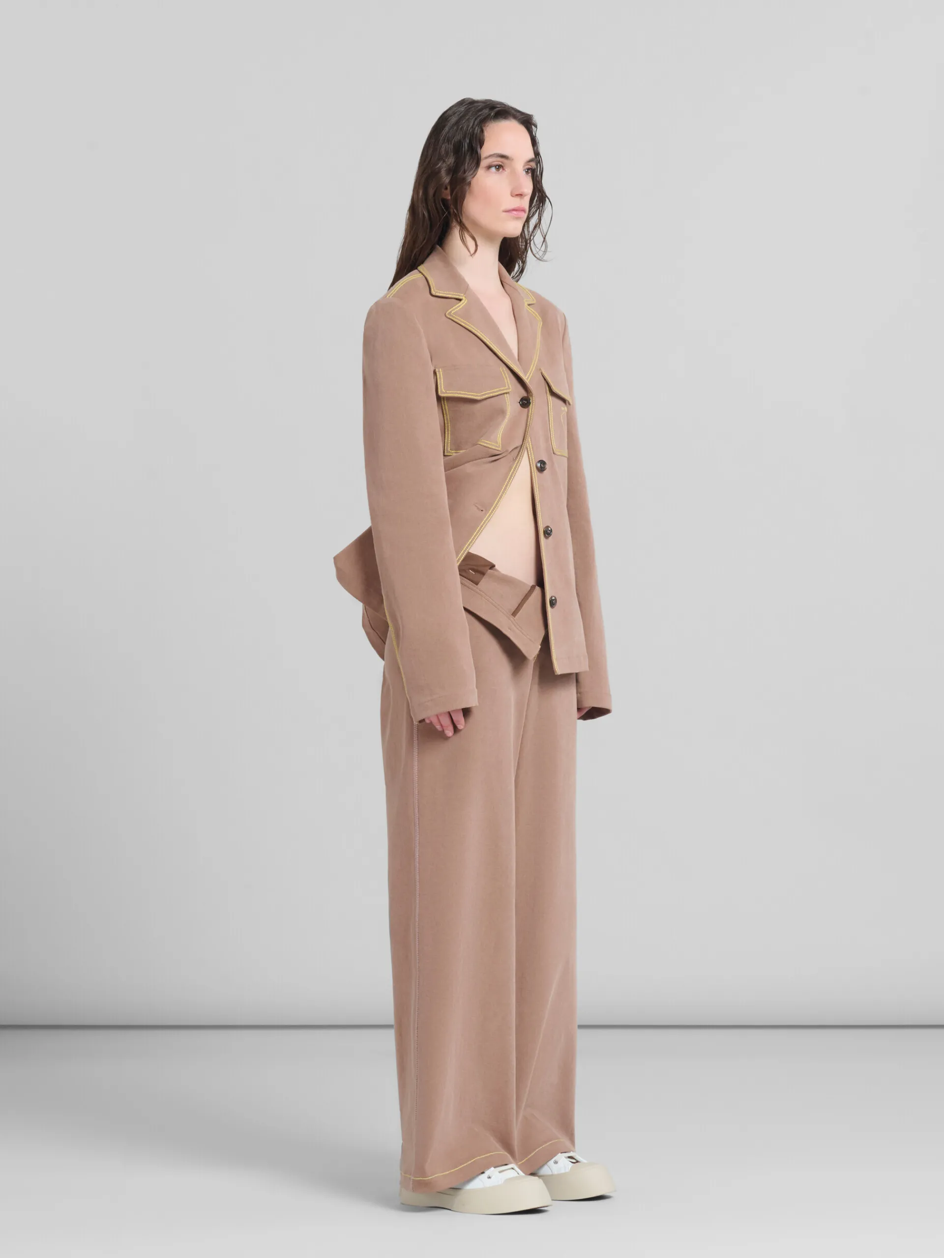 Matching Sets | Denim>Marni Brown Organic Denim Blazer With Contrast Stitching RAISIN