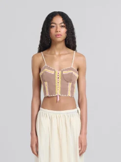 Denim | Tops & T-Shirts>Marni Brown Organic Denim Cami With Crochet Details RAISIN