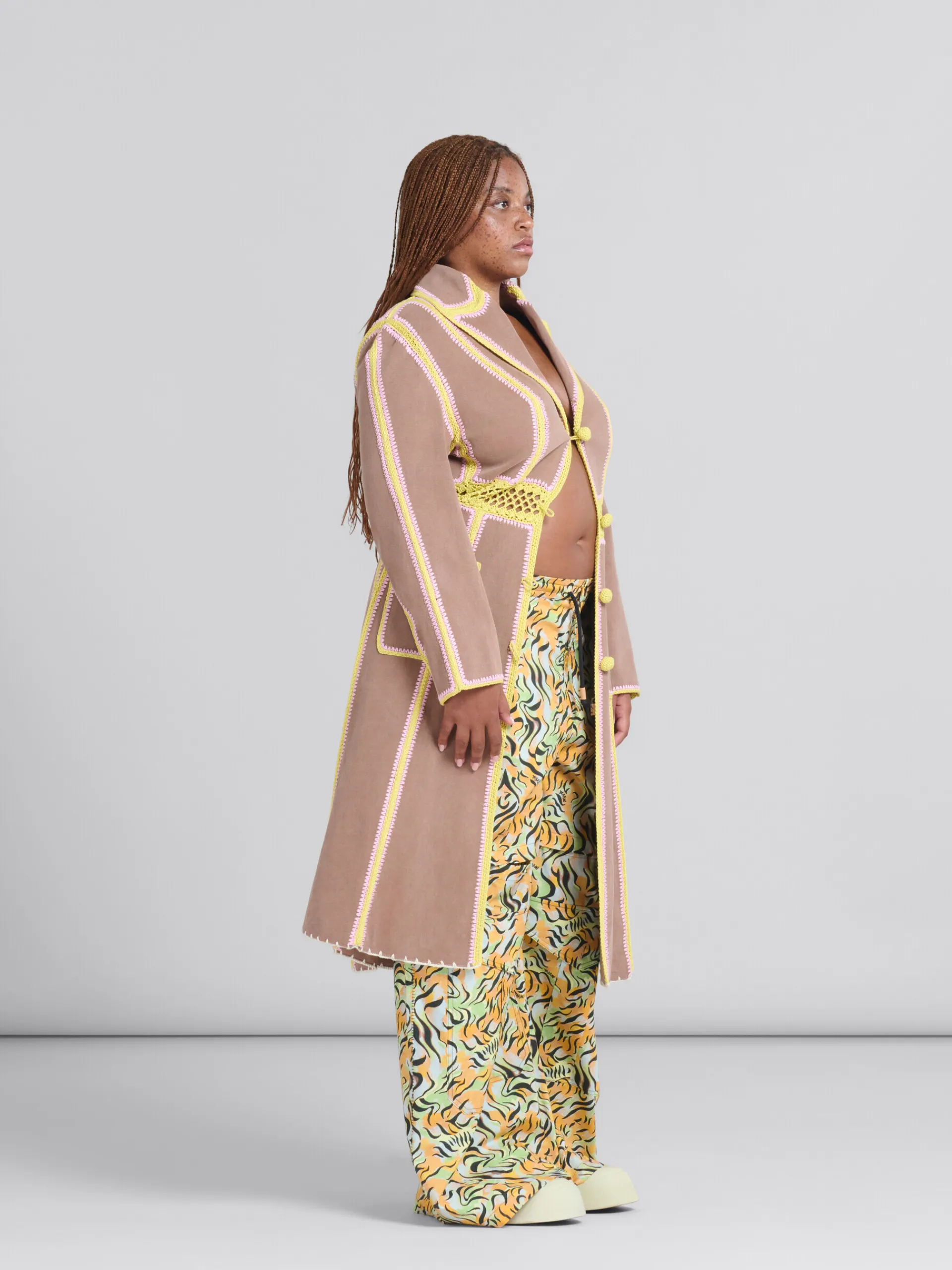 Denim | Coats & Jackets>Marni Brown Organic Denim Coat With Crochet Details RAISIN