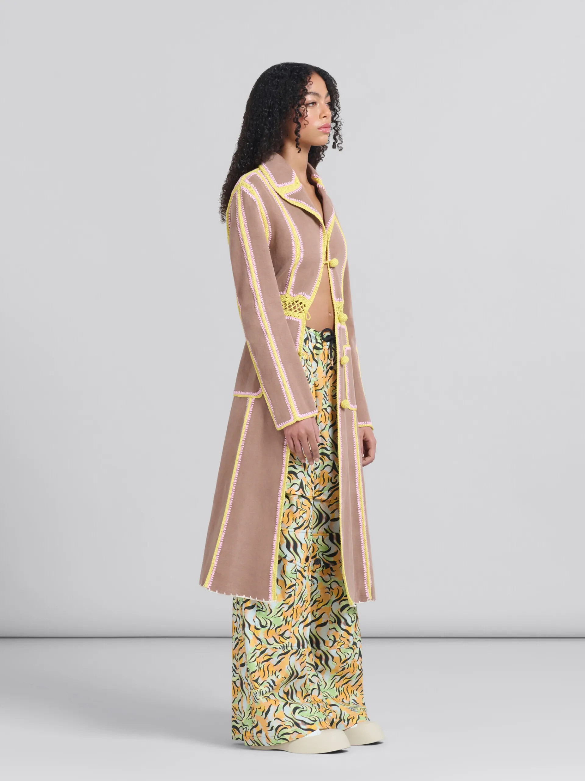 Denim | Coats & Jackets>Marni Brown Organic Denim Coat With Crochet Details RAISIN