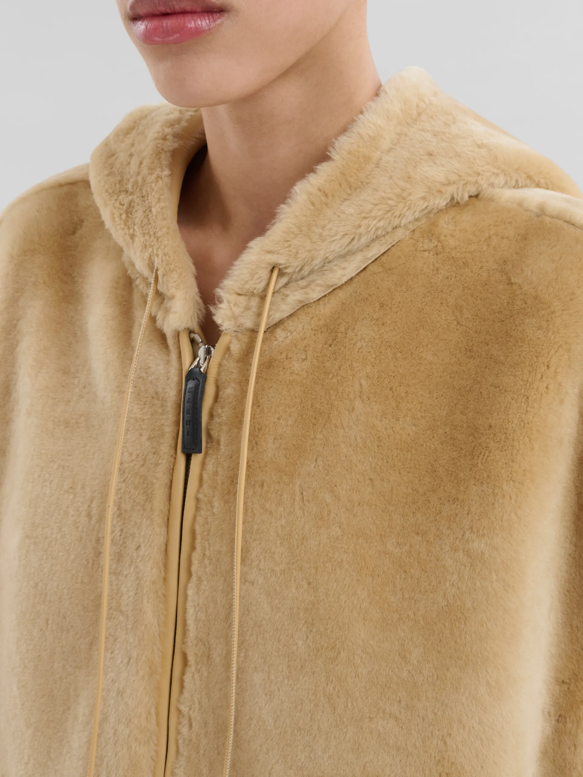 Coats & Jackets>Marni Brown Shaved Shearling Hooded Gilet NOMAD/BEIGE