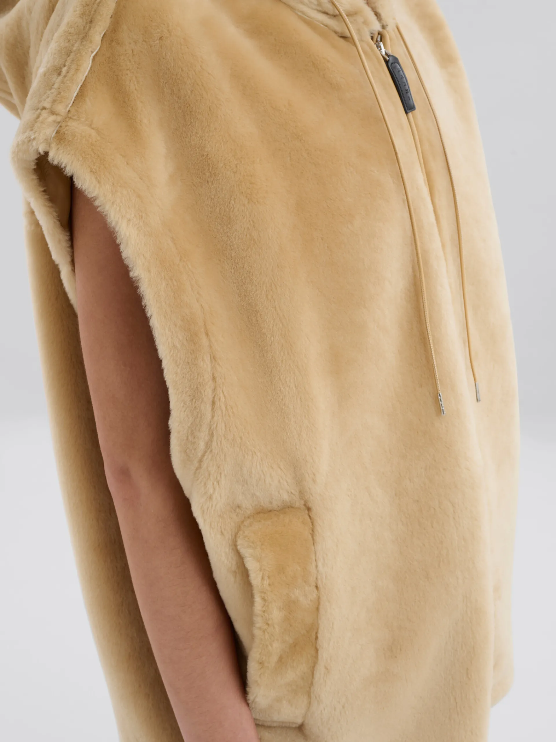 Coats & Jackets>Marni Brown Shaved Shearling Hooded Gilet NOMAD/BEIGE
