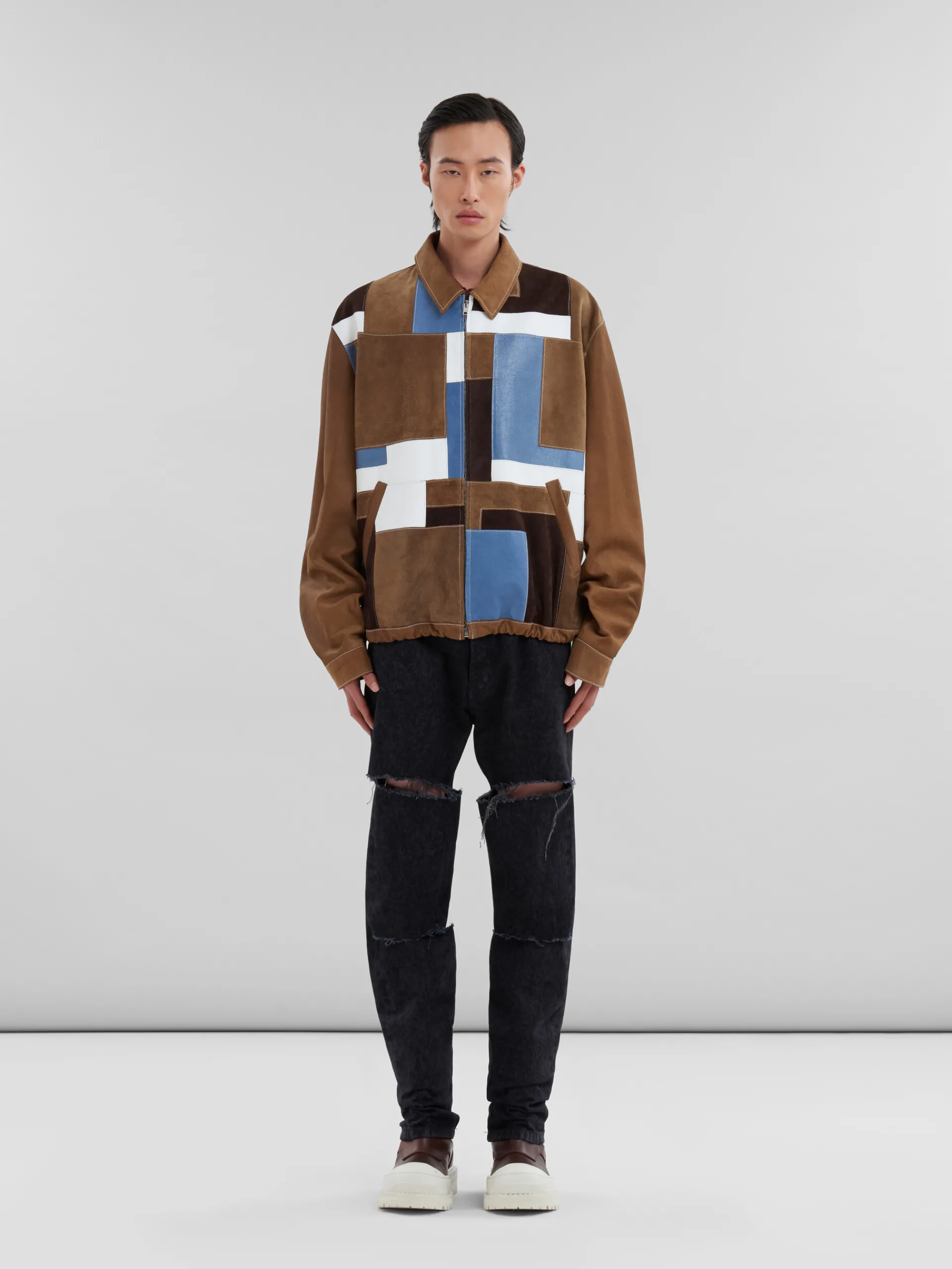 Coats & Jackets>Marni Brown Suede And Leather Patchwork Jacket NATURAL/MOKA